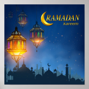 Ramadan Blue Colorful Lantern Poster