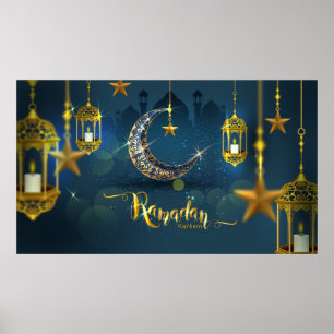 Ramadan Blue en Gold Moon Fanoos Poster