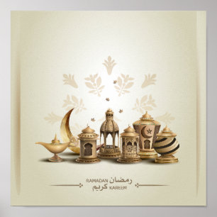 Ramadan Bronze Lampen, Lantaarns en Maan Poster