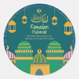 Ramadan   Eid Mubarak Gouden Kalligrafie Greenblu Ronde Sticker