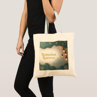 Ramadan Elegance Green & Gold Lanterns and Mosque Tote Bag