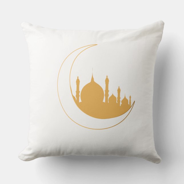 Ramadan Golden Mosque Crescent Pillow Kussen (Voorkant)
