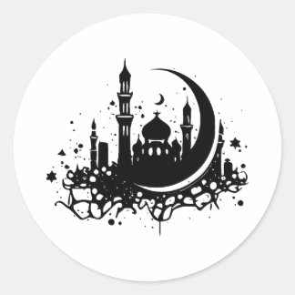 Ramadan in minimalistisch zwart-wit ronde sticker
