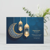 Ramadan Kareem Blue en Gold Kaart (Staand voorkant)