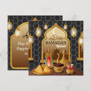 Ramadan Kareem Elegante Gouden Lantaarn & Eetkunst Feestdagenkaart