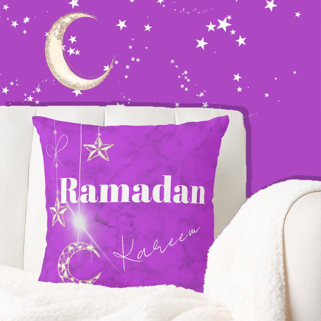 Ramadan Kareem Elegante Paarse Maansterren Kussen (Creator heeft geüpload)