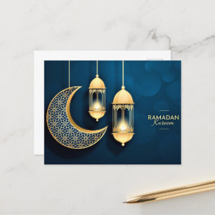 Ramadan Kareem Gold Crescent en lantaarn Briefkaart