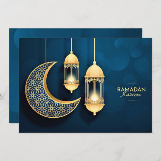 Ramadan Kareem Gold Crescent en lantaarn Feestdagenkaart