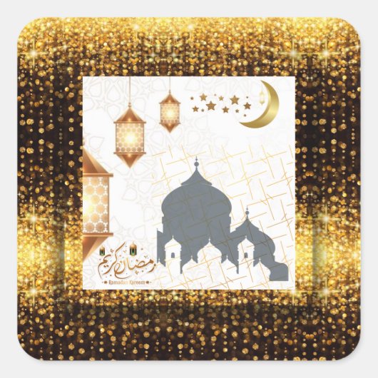 Ramadan kareem golden vierkante sticker (Voorkant)