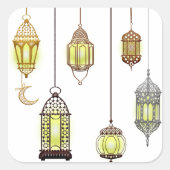 Ramadan Kareem Halve Maan Lantaarns Mubarak Islami Vierkante Sticker (Voorkant)