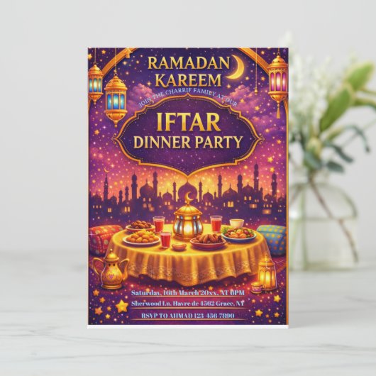 Ramadan Kareem Iftar-dinerfeest Uitnodiging (Staand voorkant)