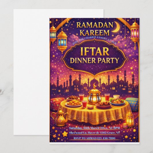 Ramadan Kareem Iftar dinner Party Invitation (Devant / Derrière)