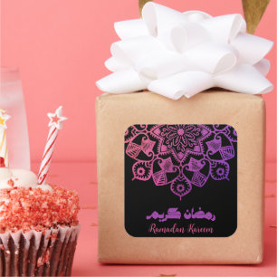 Ramadan Kareem Islamitische motief roze en zwart Vierkante Sticker