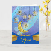 Ramadan Kareem-lantaarns 's nachts Kaart (Gele Bloem)