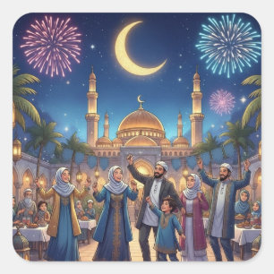 Ramadan Kareem Mubarak Wasse Crescent Islam Iftar Vierkante Sticker
