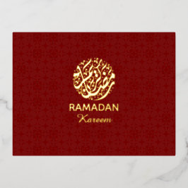Ramadan Kareem Red & Gold Foil Postcard Elegant  Folie Feestdagen Briefkaart