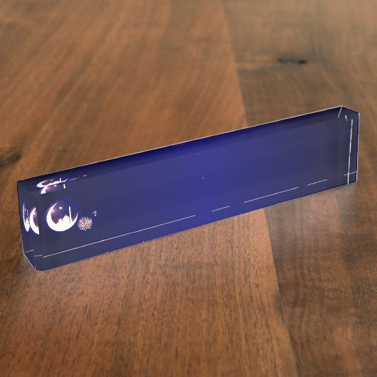 Ramadan-moskee in Crescent Moon met Fanous Blue Naambordje (Zijkant)