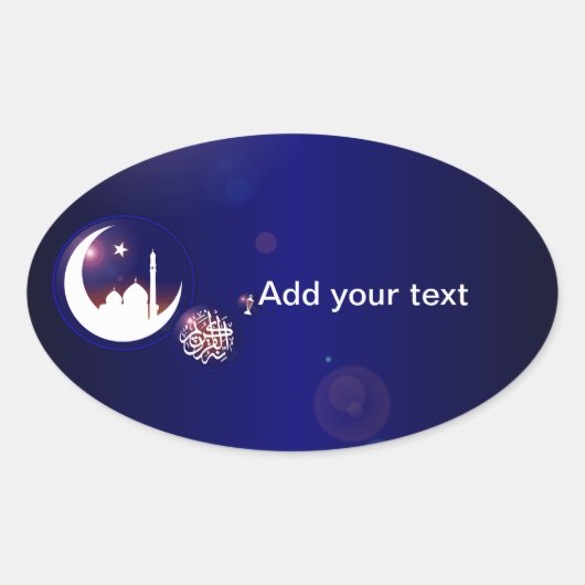 Ramadan-moskee in Crescent Moon met Fanous Blue Ovale Sticker (Voorkant)