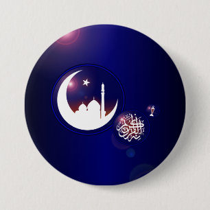 Ramadan-moskee in Crescent Moon met Fanous Blue Ronde Button 7,6 Cm