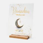 Ramadan Mubarak Acrylic Sign with Crescent Moon (Angle)