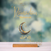 Ramadan Mubarak Acrylic Sign with Crescent Moon (Neutre)