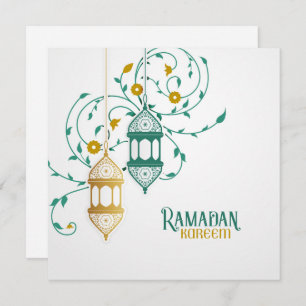 Ramadan Mubarak Golden Blauwgroen Islamic Lantern Feestdagenkaart