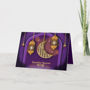 Ramadan Mubarak Islamitische Lantaarn Halve Paarse Feestdagen Kaart