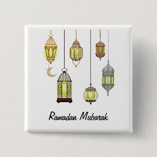 Ramadan Mubarak Moslim Vasten Ramadan Lantaarns Vierkante Button 5,1 Cm
