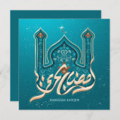 Ramadan Mubarak Mosque Crescent Pattern Blue Feestdagenkaart (Voorkant / Achterkant)