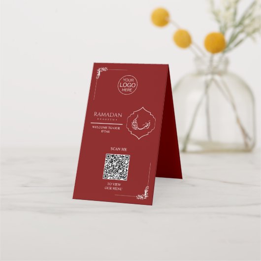 Ramadan QR Code Table Tent Card | Red Iftar Menu S (Devant)