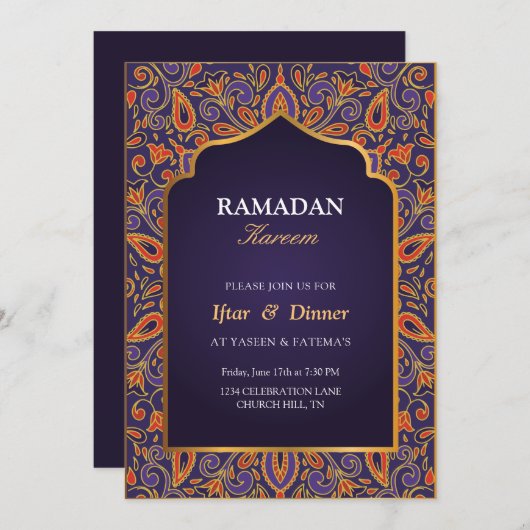 ramadan violet invitation Iftar (Devant / Derrière)
