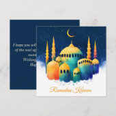 Ramadan Waterverf Mosque Crescent Feestdagenkaart (Voorkant / Achterkant)