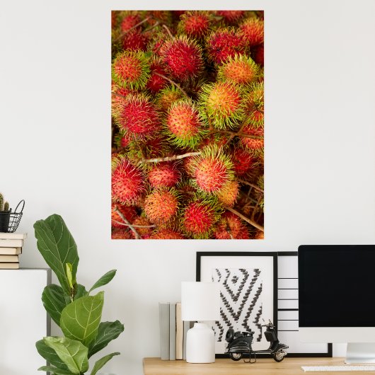 Rambutan Fruit at Can Duoc Market Poster (Thuiskantoor)