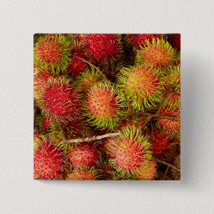 Rambutan Fruit at Can Duoc Market Vierkante Button 5,1 Cm