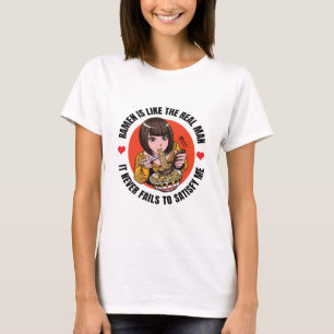 Ramen altijd tevreden me vrouwen wit t-shirt