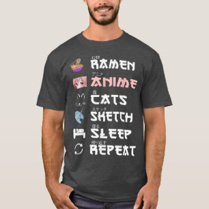 Ramen Anime Cats Sketch Sleep Herhalen T-shirt