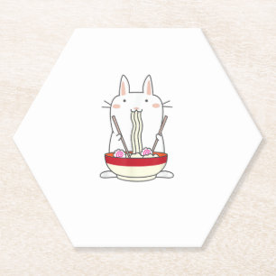 Ramen Bunny Japanese Noodles Kawaii Rabbit T-shirt Kartonnen Onderzetters
