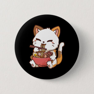 Ramen Cat Anime Kawaii Cat Eating Ramen Ronde Button 5,7 Cm