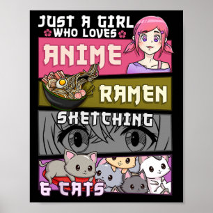 Ramen Cat Anime ketst gewoon een meisje dat er van Poster