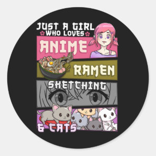 Ramen Cat Anime ketst gewoon een meisje dat er van Ronde Sticker