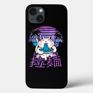 Ramen Cat Anime Retrowave Sunset 80s Aesthetisch iPhone 13 Hoesje