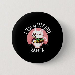 Ramen Cat Anime Shirt - Kawaii Kleding Otaku Doek Ronde Button 5,7 Cm