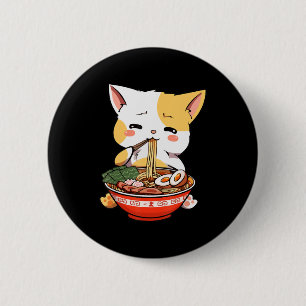 Ramen Cat Eating Noodles Kawaii Anime Merch Gift G Ronde Button 5,7 Cm