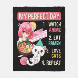 Ramen Cat Kawaii Anime Japanse voedselmeisjes Offi Fleece Deken