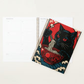 Ramen Cat Planner Japanese Ukiyo-e Black Cat Anime (Devant avec enveloppe)