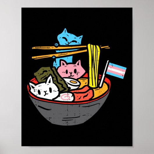 Ramen Cat Transgender LGBT Trans Pride Janpanese N Poster (Voorkant)