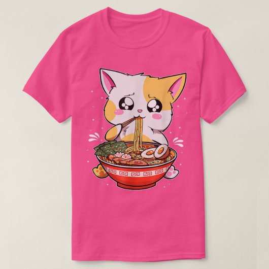 Ramen die kat Kawaii Anime Baka Japans eten T-shirt (Design voorkant)