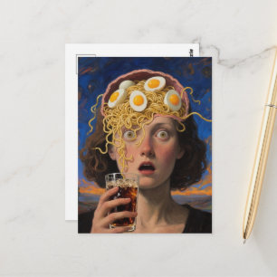 Ramen etende vrouw met hersenen briefkaart
