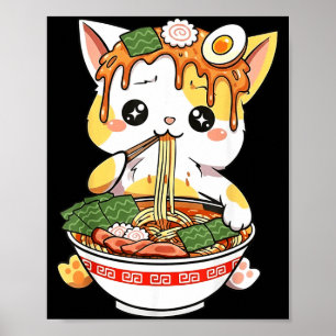 Ramen Kat Design Kawaii Stijl Grappige Japanse Ani Poster