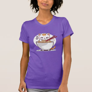 Ramen Kat Eating Noedels Design T-shirt